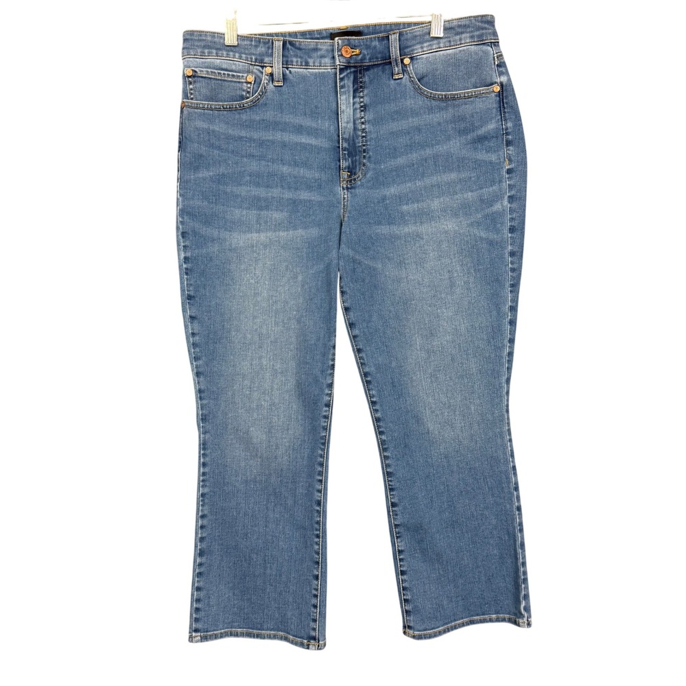 Talbots Crop Flare Jean Women 12 Blue Medium Wash High Rise Stretch‎ Denim
